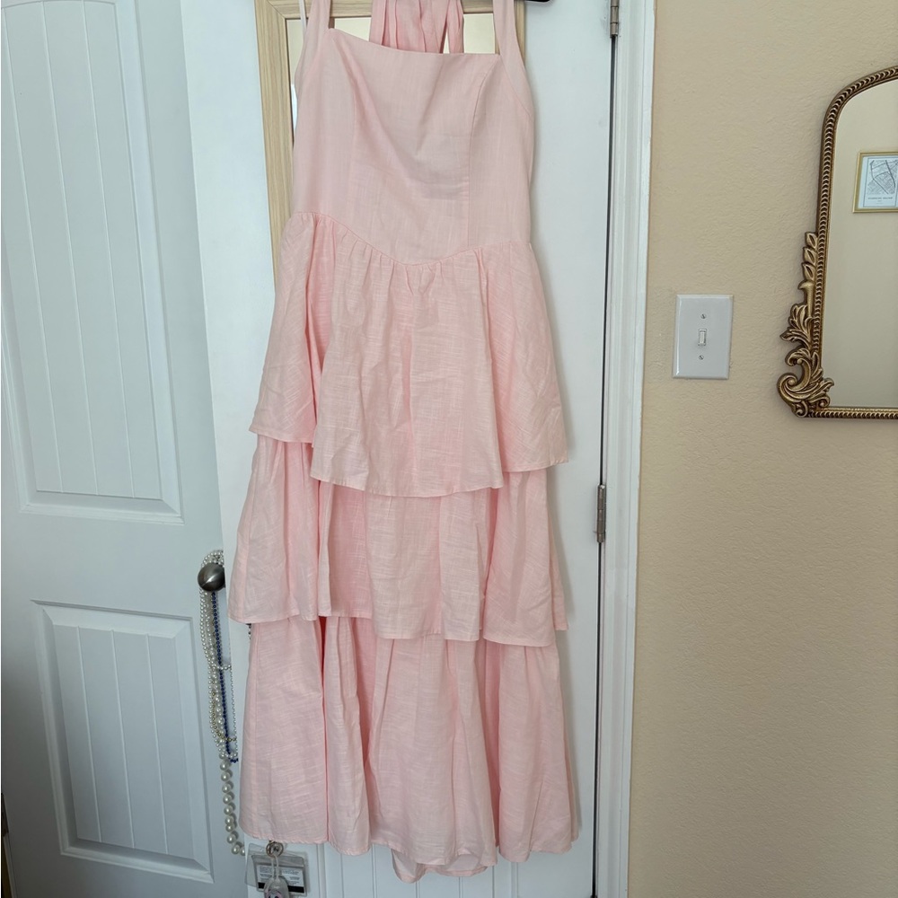 Selfie Leslie Light Pink Tiered Halter Maxi Dress
